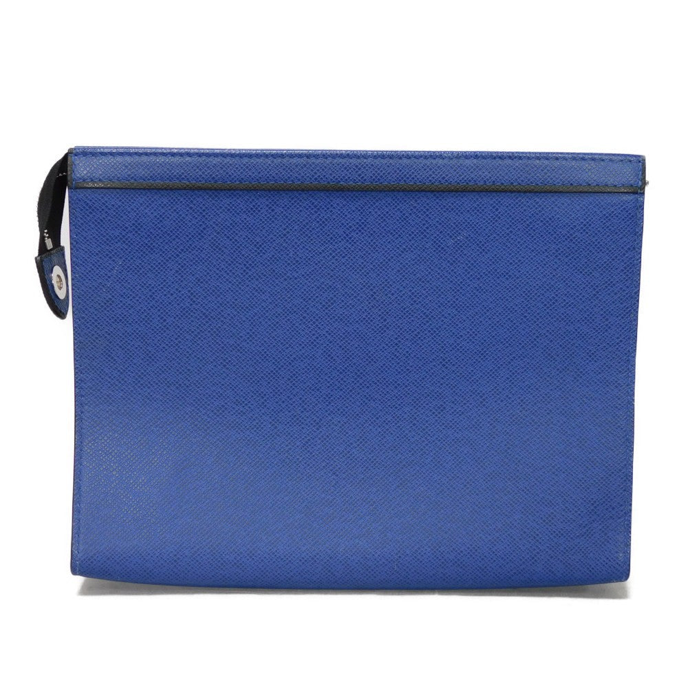 Louis Vuitton Clutch Bag M30575 Taiga Leather (Stamped) Cobalt Lv Logo Embossed Blue Business Bag