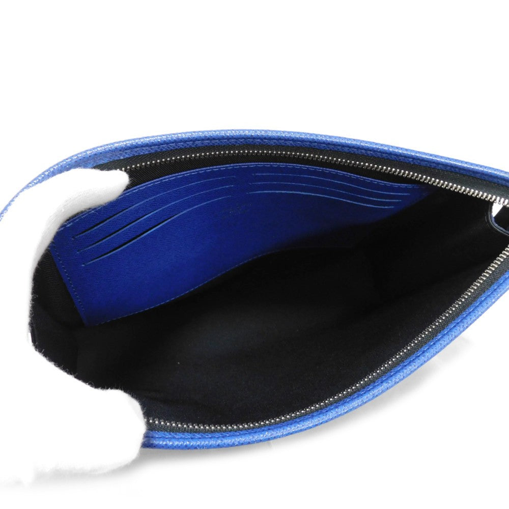 Louis Vuitton Clutch Bag M30575 Taiga Leather (Stamped) Cobalt Lv Logo Embossed Blue Business Bag