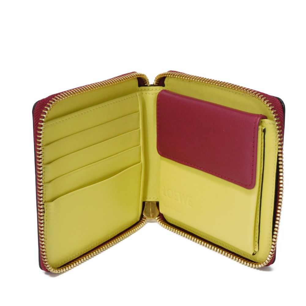 Loewe Bifold Wallet 109.10.M88 Calfskin Raspberry X Yellow Smooth Calfskin Raspberry Yellow Zip