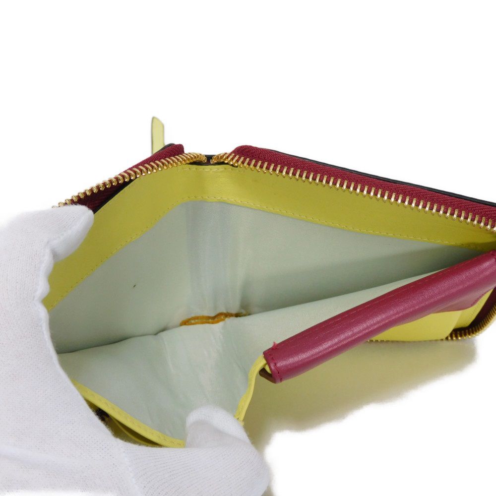 Loewe Bifold Wallet 109.10.M88 Calfskin Raspberry X Yellow Smooth Calfskin Raspberry Yellow Zip