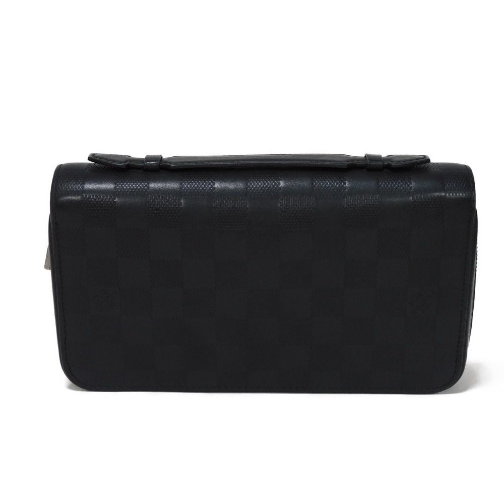 Louis Vuitton Long Wallet Purse N61254 Anfini Leather (Damie Embossed) Onyx Logo Embossed Black Zip