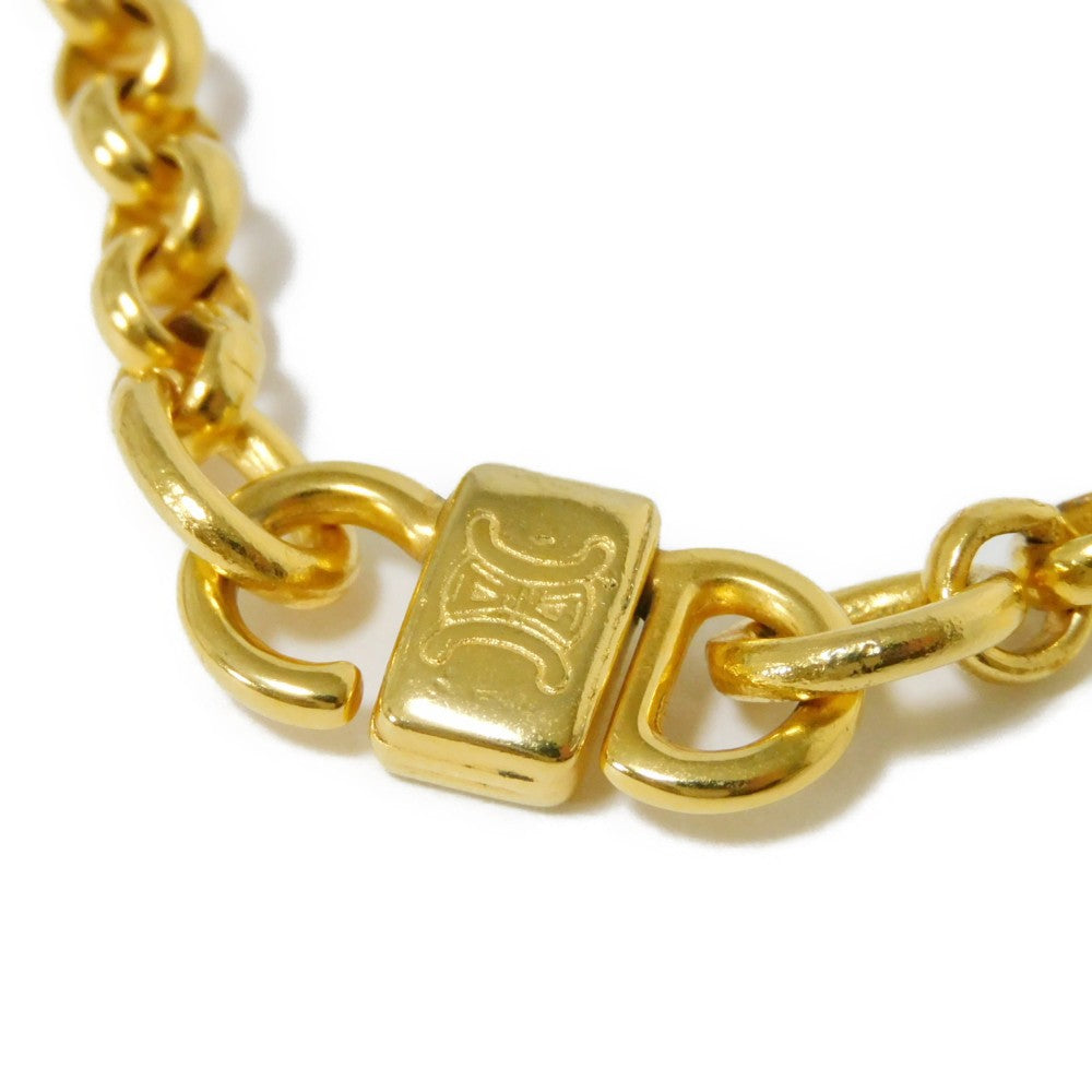 Celine Necklace Plating Gold Old Triomphe Ivory Chain Long 31.5" Vintage Brazon Macadam Round Pearl
