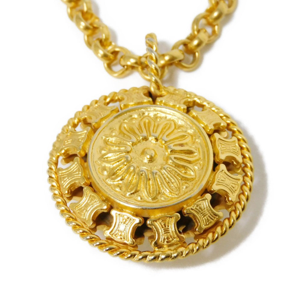 Celine Necklace Plating Gold Old Triomphe Ivory Chain Long 31.5" Vintage Brazon Macadam Round Pearl