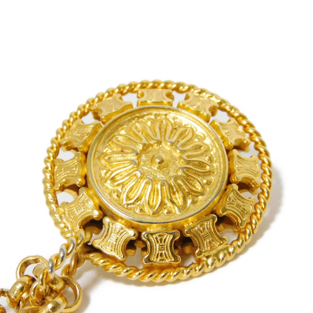 Celine Necklace Plating Gold Old Triomphe Ivory Chain Long 31.5" Vintage Brazon Macadam Round Pearl