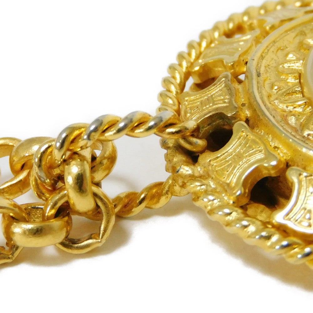 Celine Necklace Plating Gold Old Triomphe Ivory Chain Long 31.5" Vintage Brazon Macadam Round Pearl