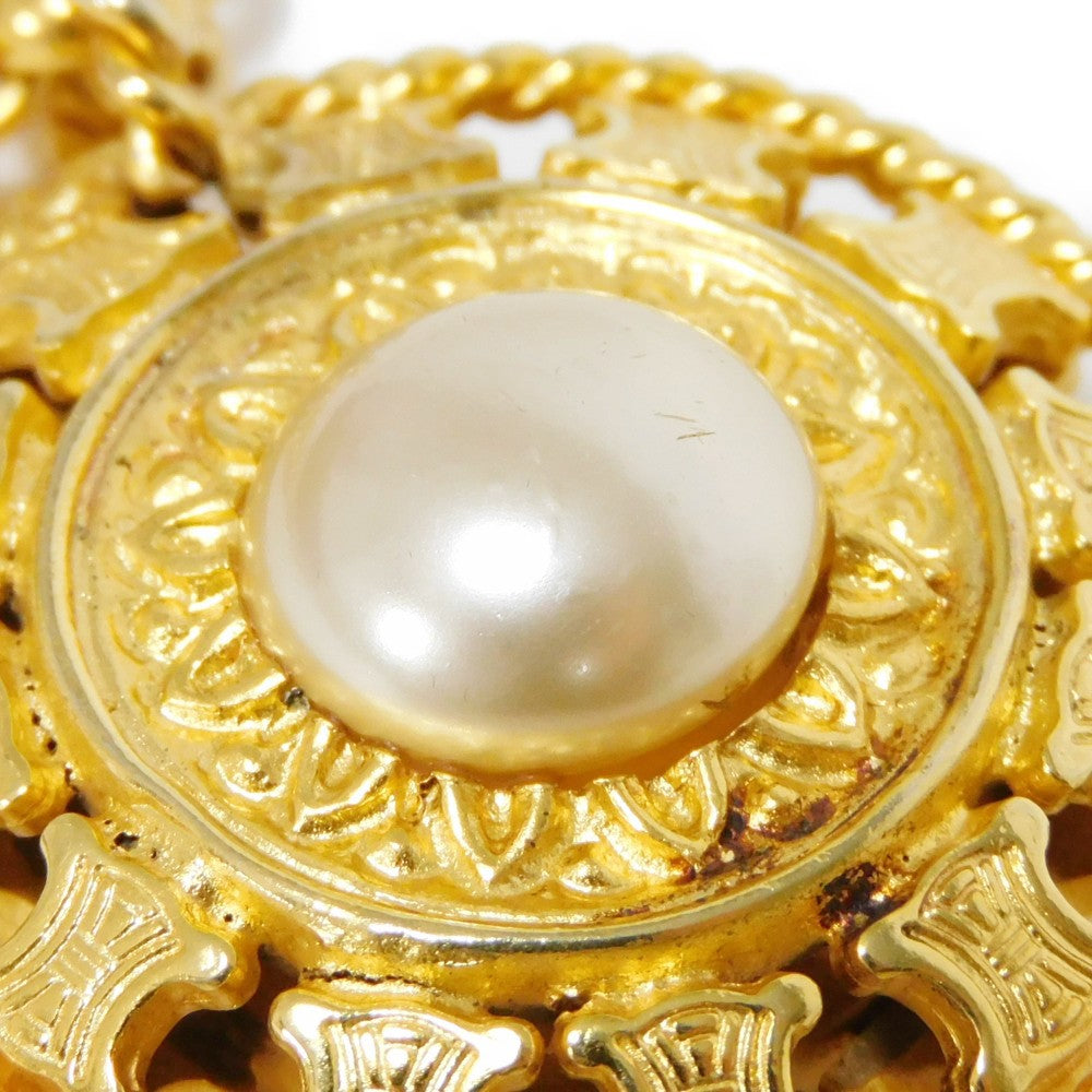 Celine Necklace Plating Gold Old Triomphe Ivory Chain Long 31.5" Vintage Brazon Macadam Round Pearl