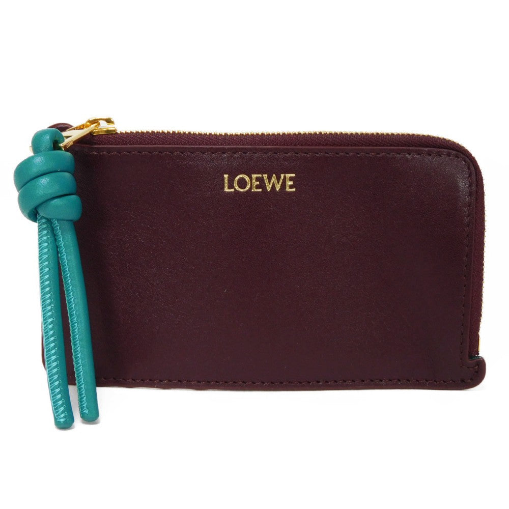 Loewe Coin Case Cem1Z40X02 Shiny Napa Calf Burgundy Current L-Shaped Zipper Bicolor Emerald Unused