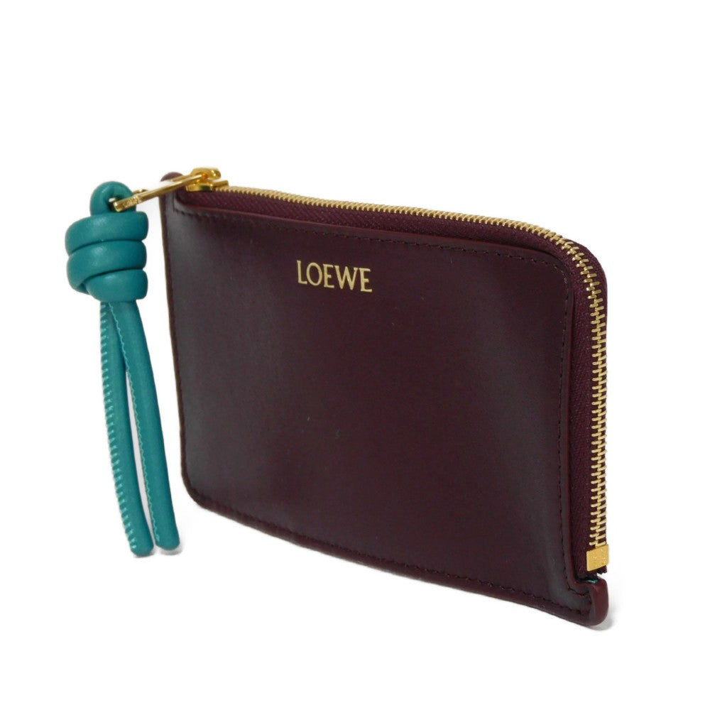 Loewe Coin Case Cem1Z40X02 Shiny Napa Calf Burgundy Current L-Shaped Zipper Bicolor Emerald Unused