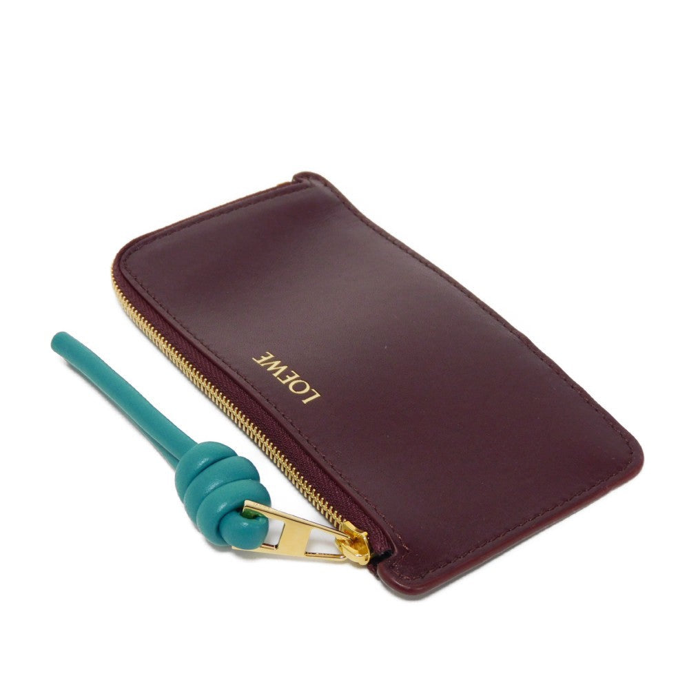 Loewe Coin Case Cem1Z40X02 Shiny Napa Calf Burgundy Current L-Shaped Zipper Bicolor Emerald Unused