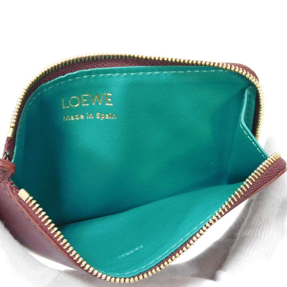 Loewe Coin Case Cem1Z40X02 Shiny Napa Calf Burgundy Current L-Shaped Zipper Bicolor Emerald Unused
