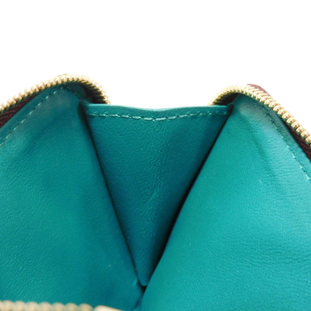 Loewe Coin Case Cem1Z40X02 Shiny Napa Calf Burgundy Current L-Shaped Zipper Bicolor Emerald Unused