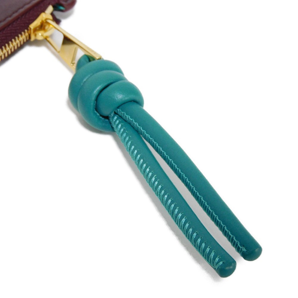 Loewe Coin Case Cem1Z40X02 Shiny Napa Calf Burgundy Current L-Shaped Zipper Bicolor Emerald Unused