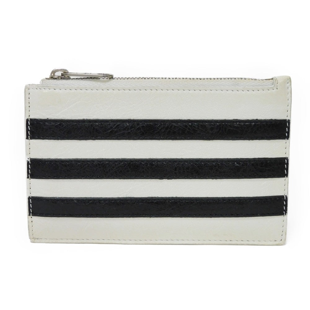 Balenciaga Coin Case 721896 2Idm6 9160 Calf Leather (Wrinkles Processing) White Striped Card Case
