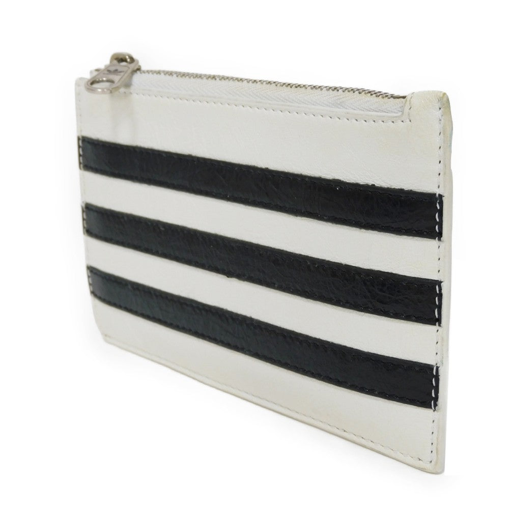 Balenciaga Coin Case 721896 2Idm6 9160 Calf Leather (Wrinkles Processing) White Striped Card Case