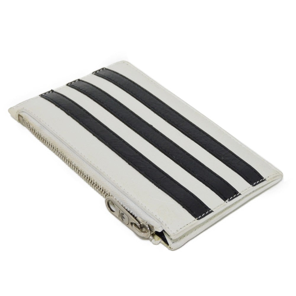 Balenciaga Coin Case 721896 2Idm6 9160 Calf Leather (Wrinkles Processing) White Striped Card Case