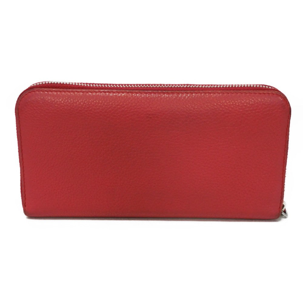 Prada Long Wallet Purse 1Ml506 2E8V F001 Calf Leather Rosso Red Zip Around Logo Metal Vitello
