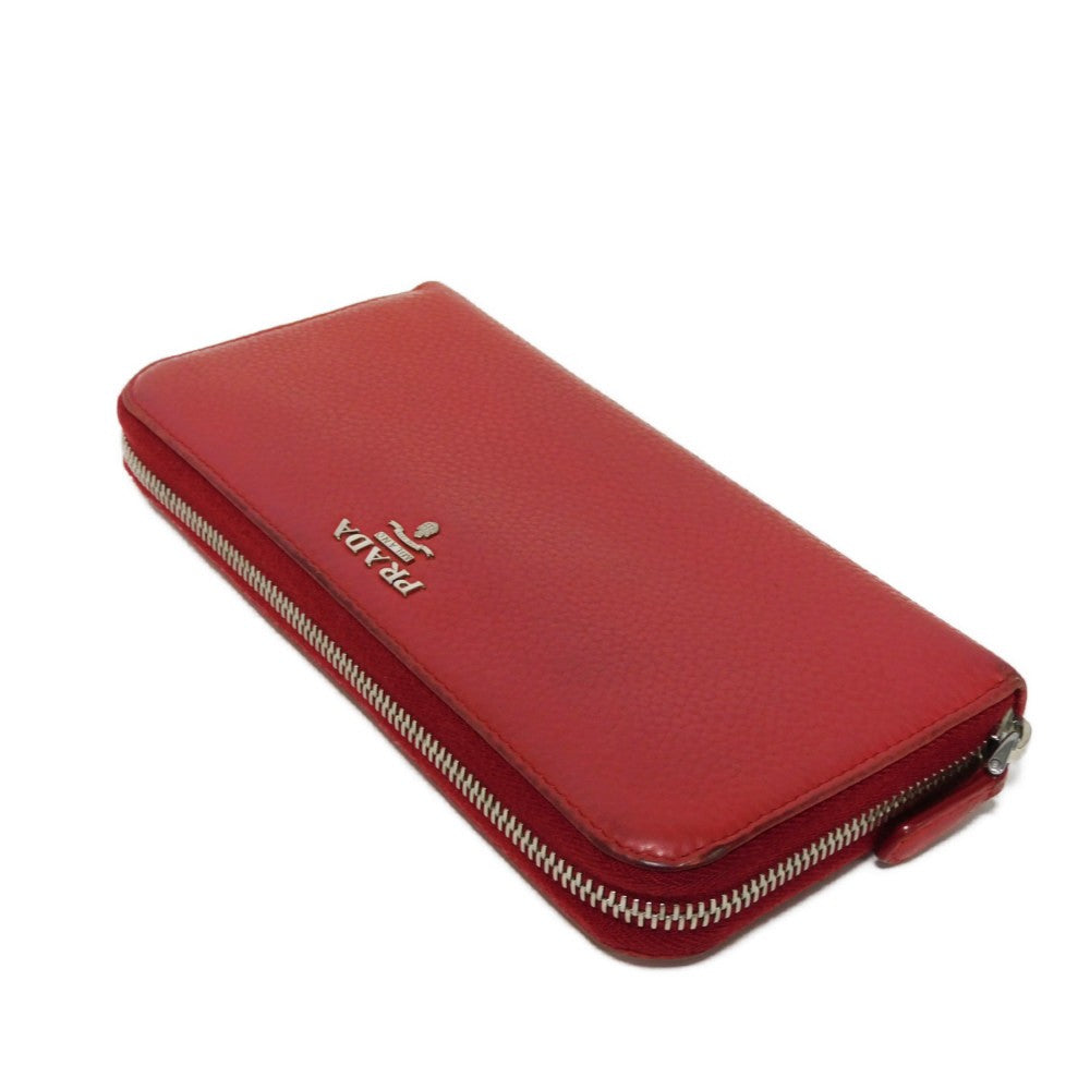 Prada Long Wallet Purse 1Ml506 2E8V F001 Calf Leather Rosso Red Zip Around Logo Metal Vitello