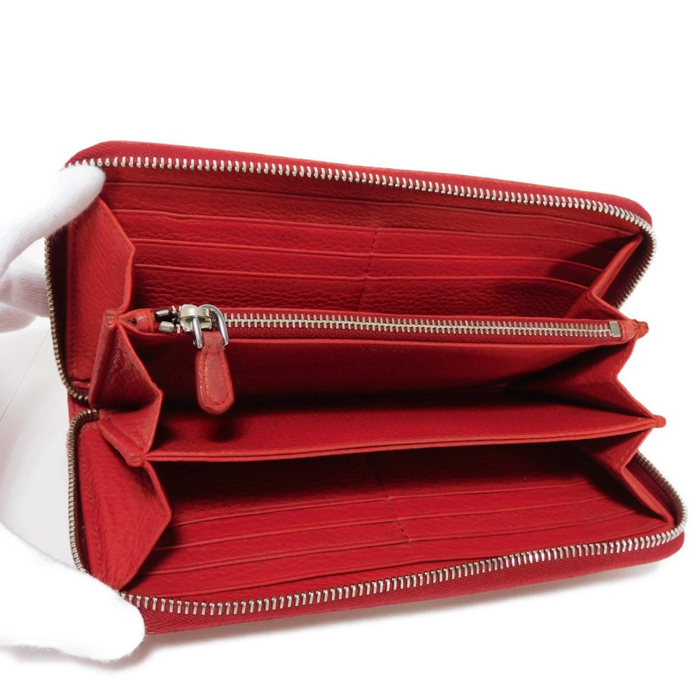 Prada Long Wallet Purse 1Ml506 2E8V F001 Calf Leather Rosso Red Zip Around Logo Metal Vitello