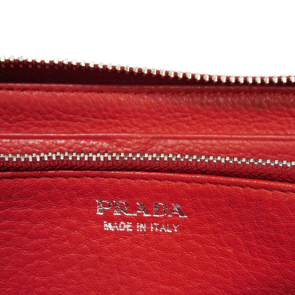 Prada Long Wallet Purse 1Ml506 2E8V F001 Calf Leather Rosso Red Zip Around Logo Metal Vitello