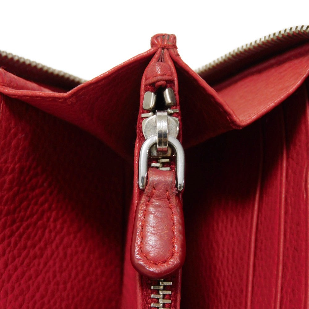 Prada Long Wallet Purse 1Ml506 2E8V F001 Calf Leather Rosso Red Zip Around Logo Metal Vitello