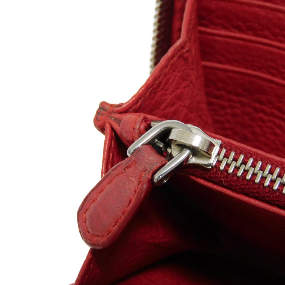Prada Long Wallet Purse 1Ml506 2E8V F001 Calf Leather Rosso Red Zip Around Logo Metal Vitello