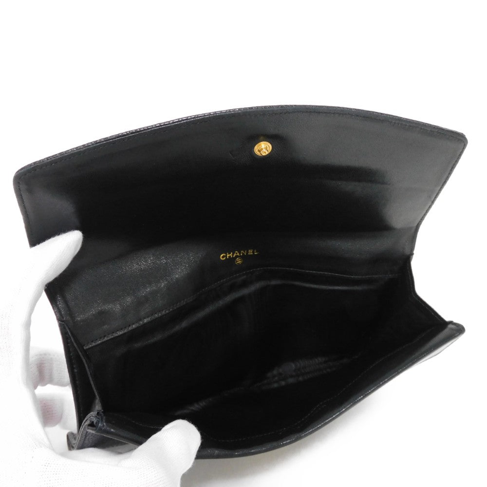 Chanel Long Wallet Purse A01434 Caviar Skin Black Coco Mark Cc Mark 4Th Series Vintage Big Coco