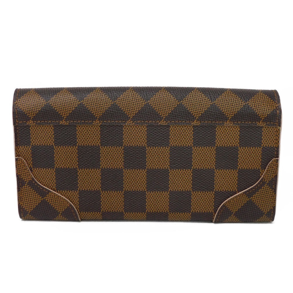 Louis Vuitton Long Wallet Purse N61227 Damier Canvas, Grained Leather (Embossed) Dark Brown Logo