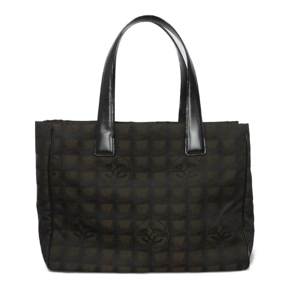 Chanel Tote Bag A15991 Nylon Jacquard X Calfskin Brown Cc Mark Nylon Jacquard Calfskin 10 Series
