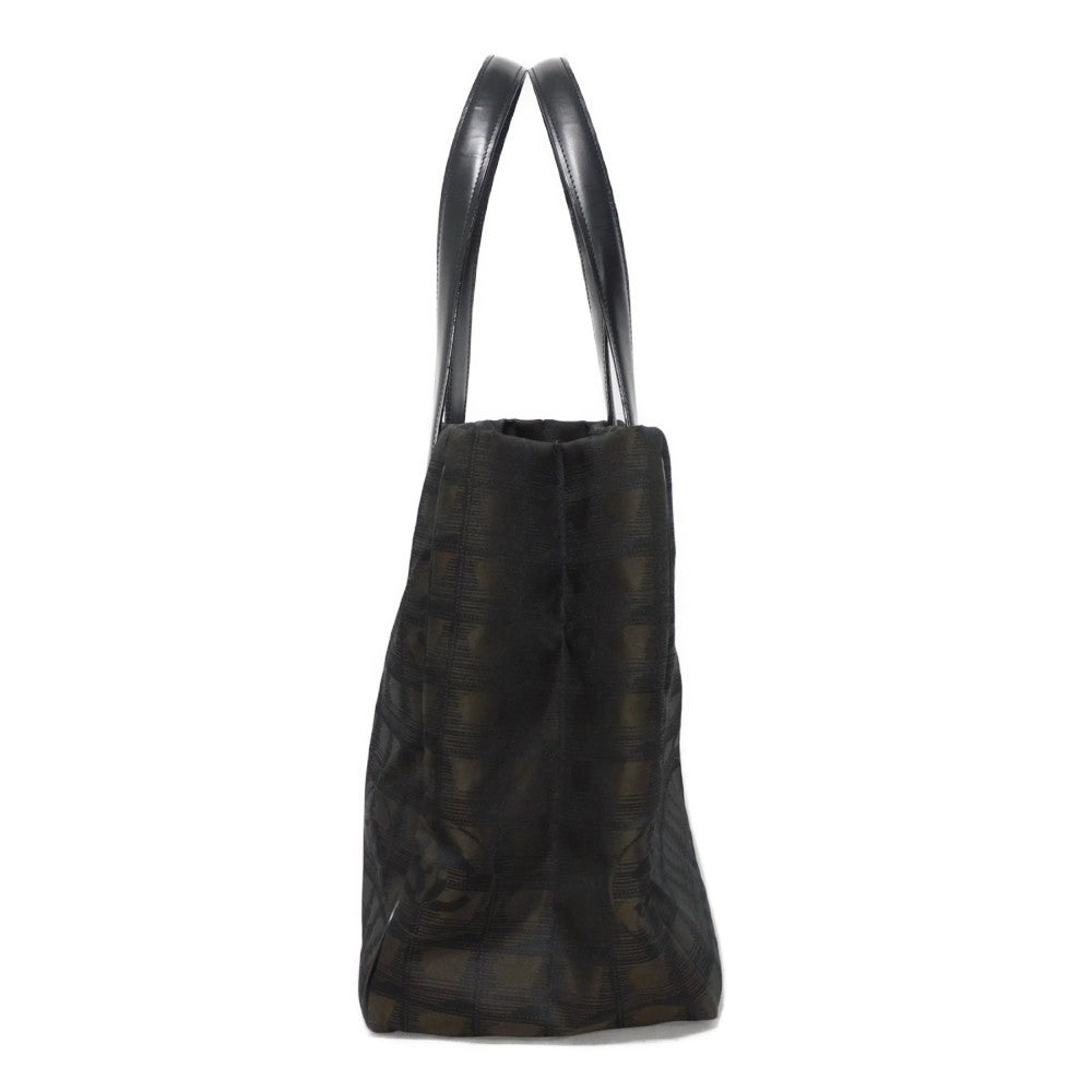 Chanel Tote Bag A15991 Nylon Jacquard X Calfskin Brown Cc Mark Nylon Jacquard Calfskin 10 Series