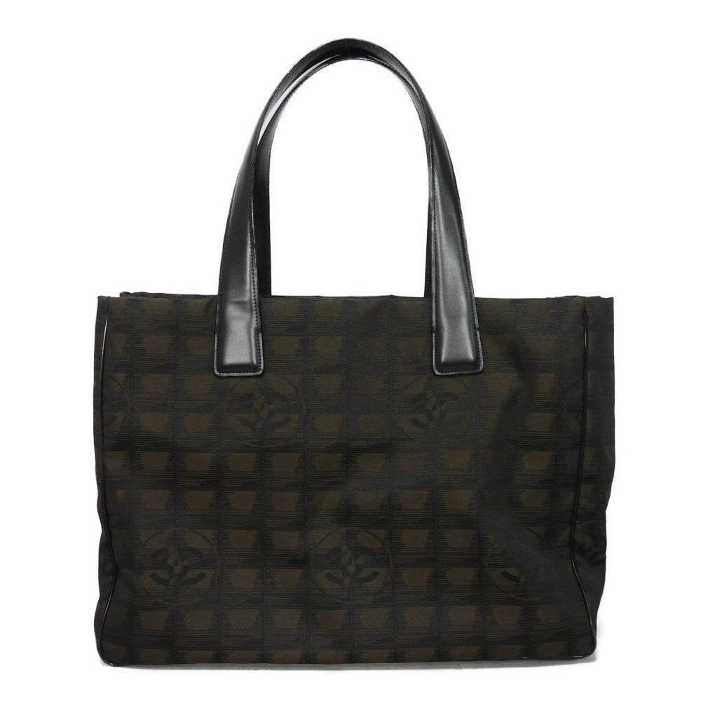 Chanel Tote Bag A15991 Nylon Jacquard X Calfskin Brown Cc Mark Nylon Jacquard Calfskin 10 Series