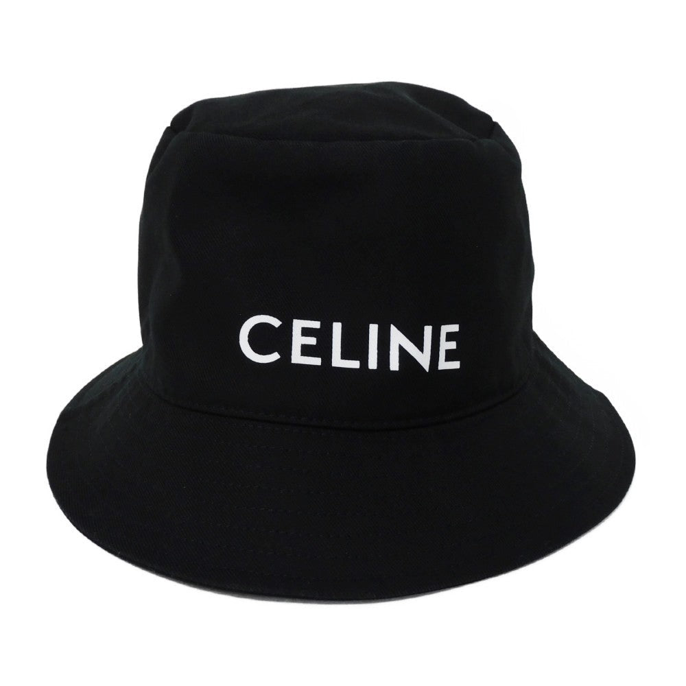 Celine Hat 2Au5B968P.38Ub Cotton Black M 22.8" Gabardine White New Logo Logo Bucket Hat