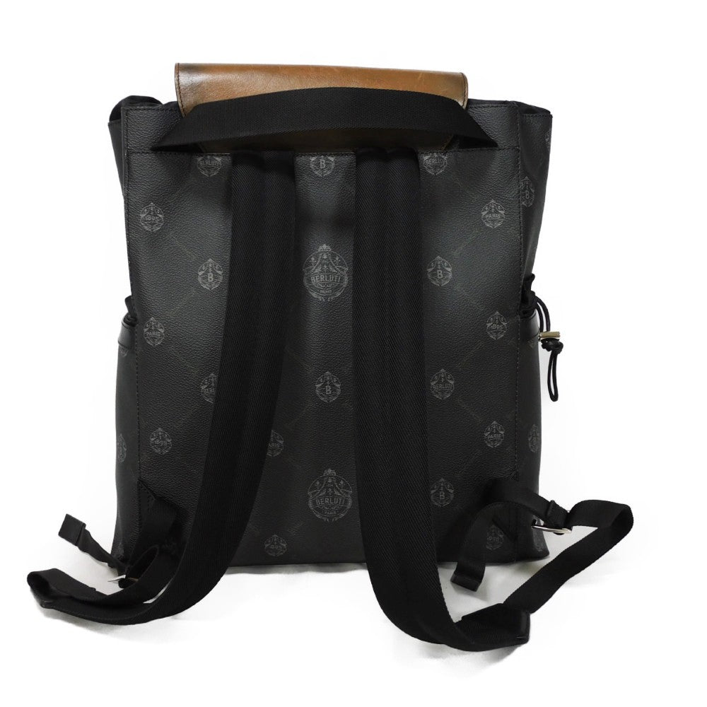 Berluti Backpack Signature Canvas X Venezia Calf Leather Black New Logo Emblem Signature Cocoa