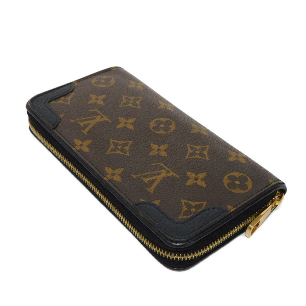 Louis Vuitton Long Wallet Purse M61855 Monogram Canvas X Calfskin Leather Noir Brown Black New Zip