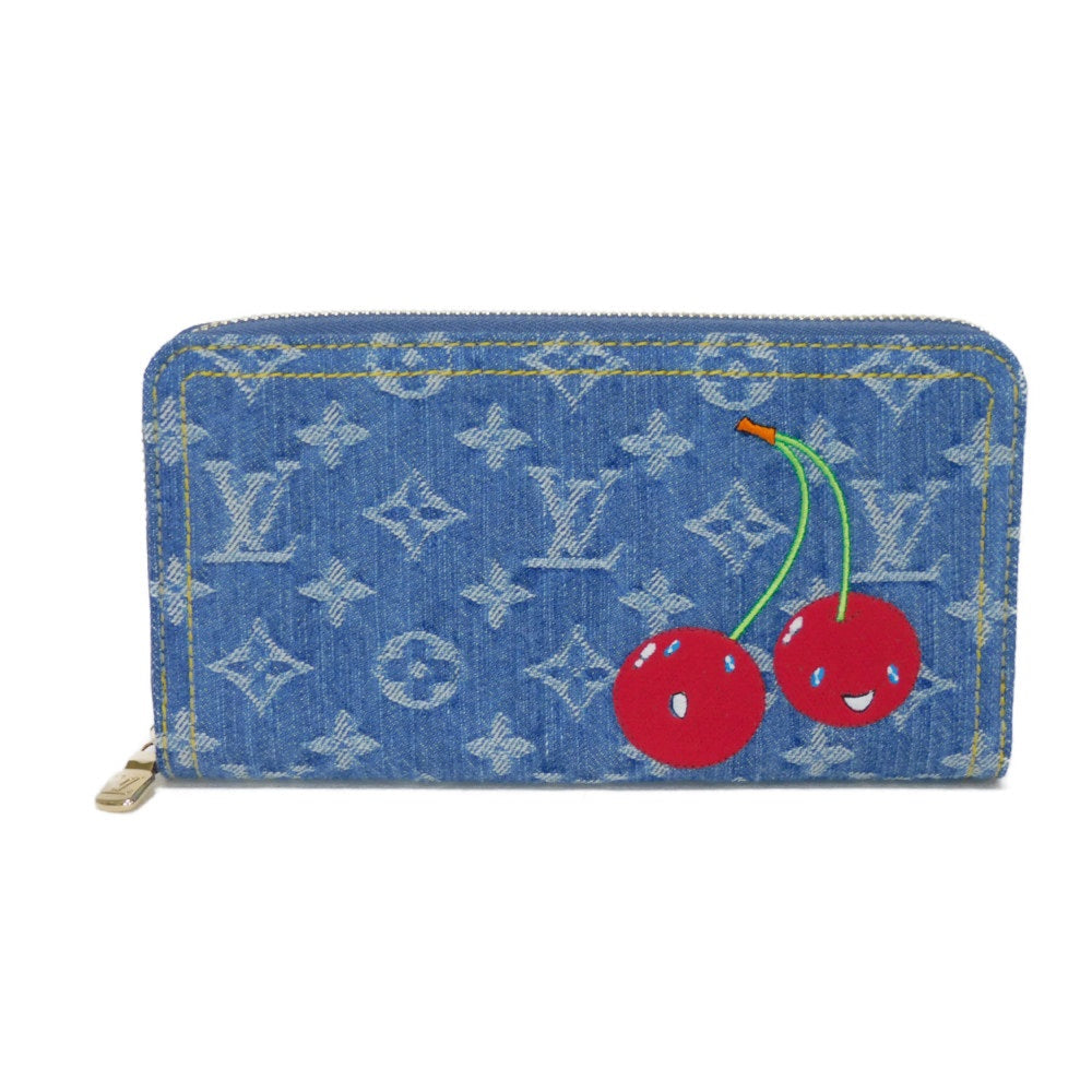 Louis Vuitton Long Wallet Purse M23161 Monogram Denim Canvas And Grained Leather Blue Takashi