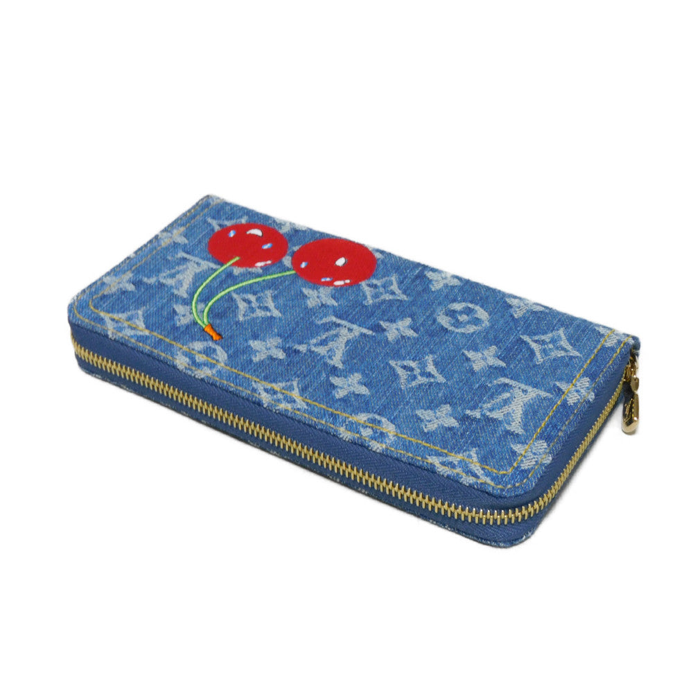 Louis Vuitton Long Wallet Purse M23161 Monogram Denim Canvas And Grained Leather Blue Takashi