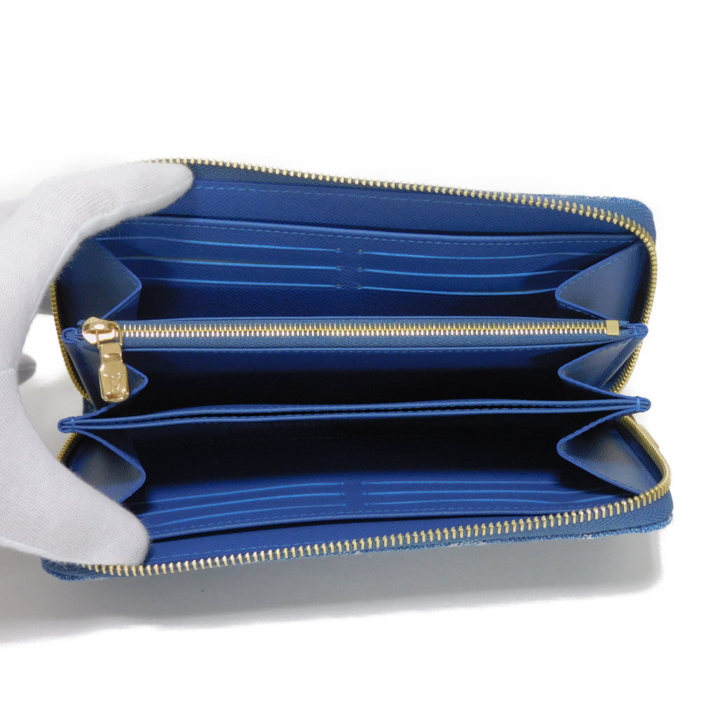 Louis Vuitton Long Wallet Purse M23161 Monogram Denim Canvas And Grained Leather Blue Takashi
