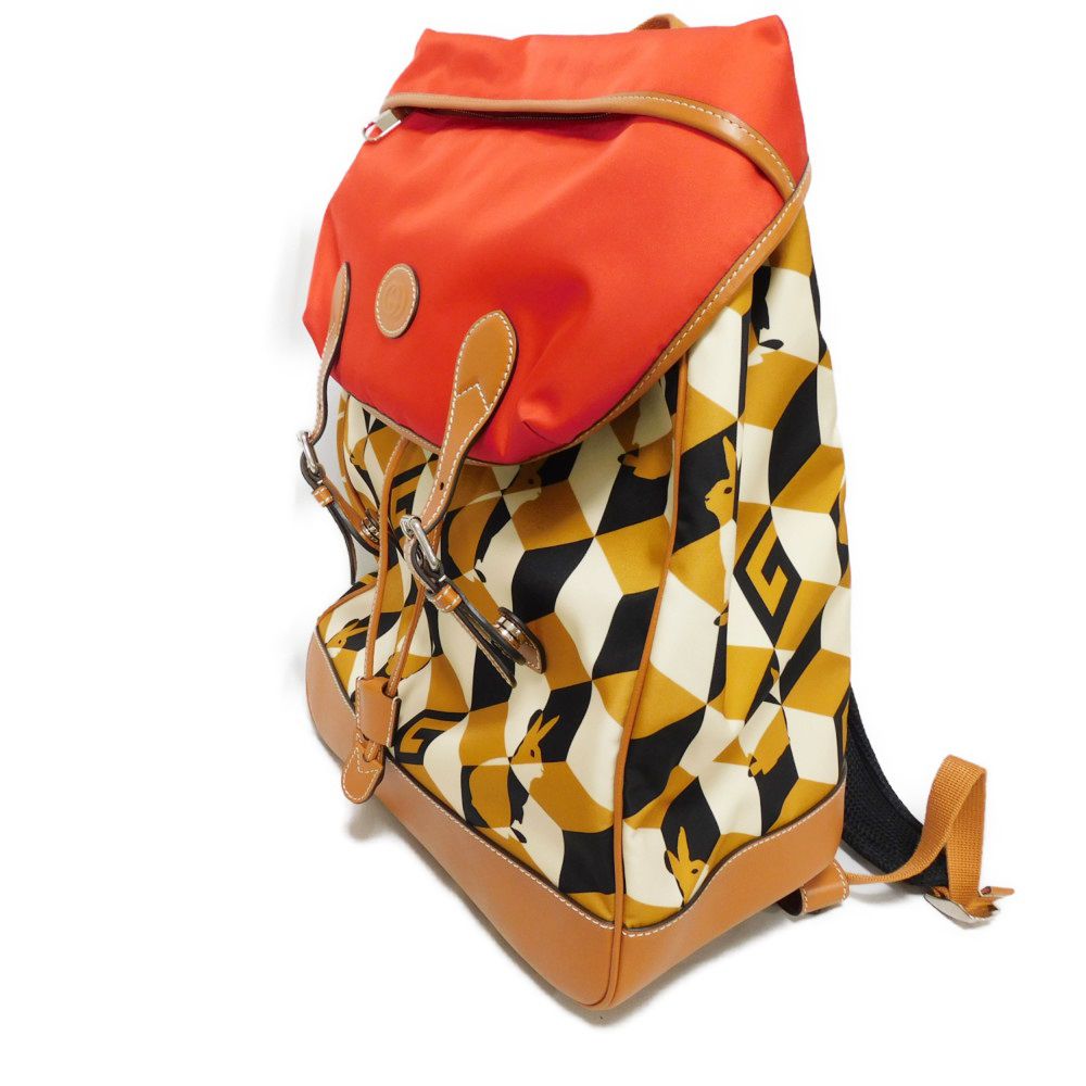 Gucci Backpack 696013 Nylon X Calfskin Brown G Logo Rabbit Red Interlocking G Lybit Nylon Daypack