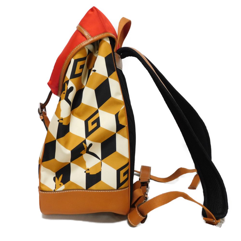 Gucci Backpack 696013 Nylon X Calfskin Brown G Logo Rabbit Red Interlocking G Lybit Nylon Daypack