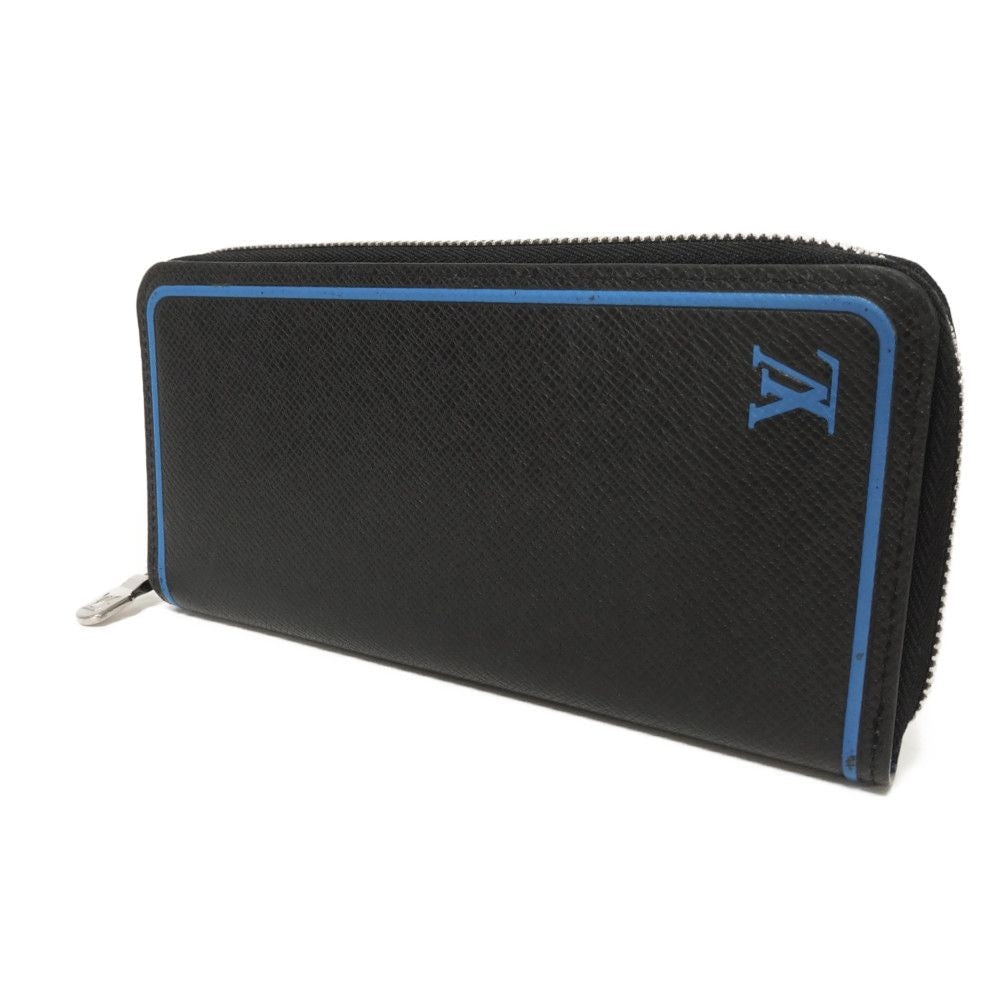 Louis Vuitton Long Wallet Purse M30070 Taiga Leather (Stamped) Noir New Zip Around Black Blue Taiga