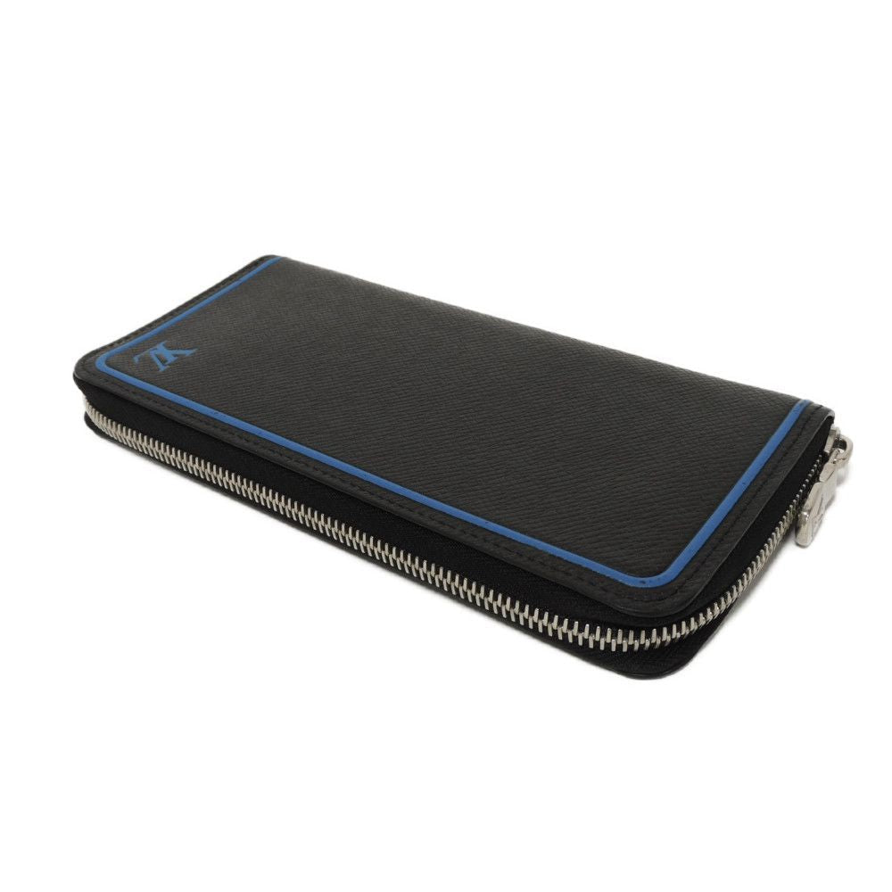 Louis Vuitton Long Wallet Purse M30070 Taiga Leather (Stamped) Noir New Zip Around Black Blue Taiga