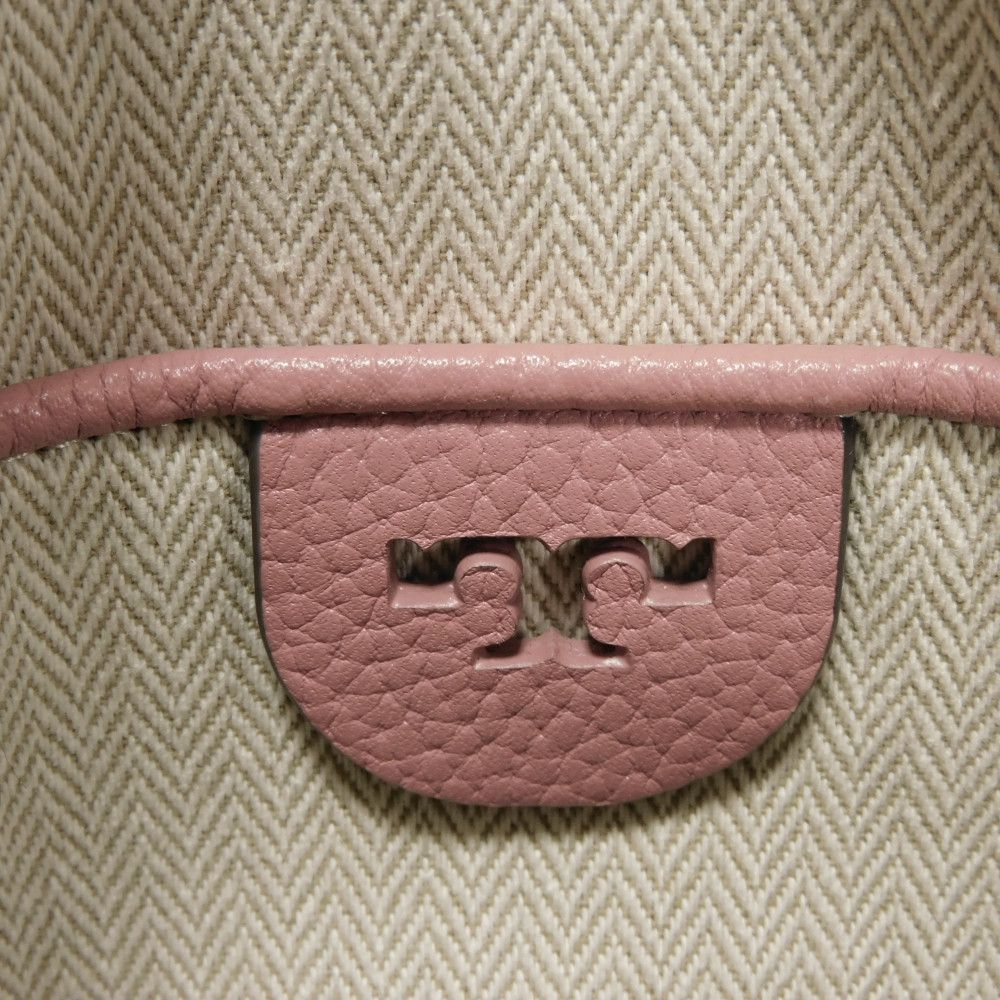 Tory Burch Shoulder Bag 64447 Pebble Leather (Embossed) Pink Tassel Fringe Chainshoulder Double T