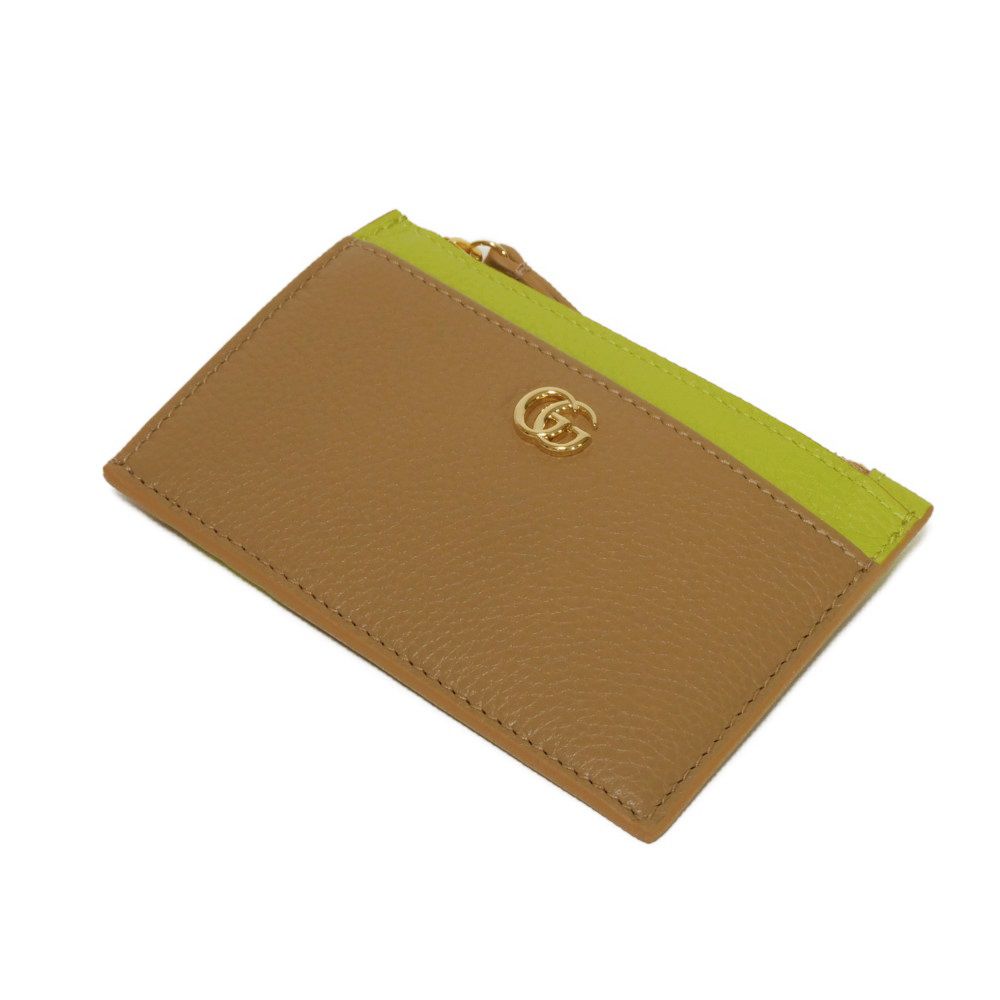 Gucci Coin Case 837966 Aae5F 2843 Calf Leather (Embossed) Beige Current Bicolor Green Keyring