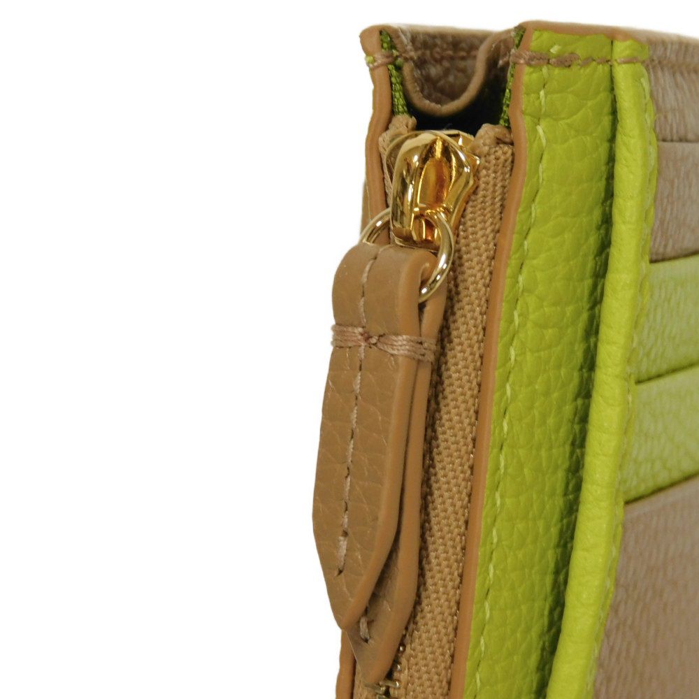 Gucci Coin Case 837966 Aae5F 2843 Calf Leather (Embossed) Beige Current Bicolor Green Keyring