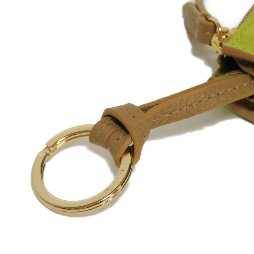 Gucci Coin Case 837966 Aae5F 2843 Calf Leather (Embossed) Beige Current Bicolor Green Keyring