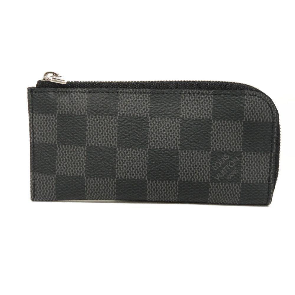 Louis Vuitton Coin Case N61235 Damier Graphite Canvas Noir Logo Black Checkered Key Ring Unused