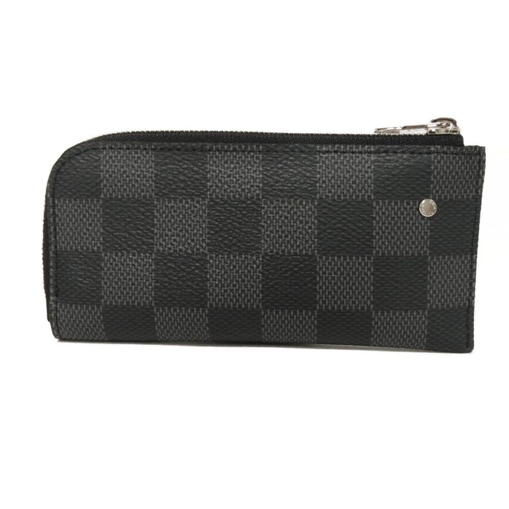 Louis Vuitton Coin Case N61235 Damier Graphite Canvas Noir Logo Black Checkered Key Ring Unused
