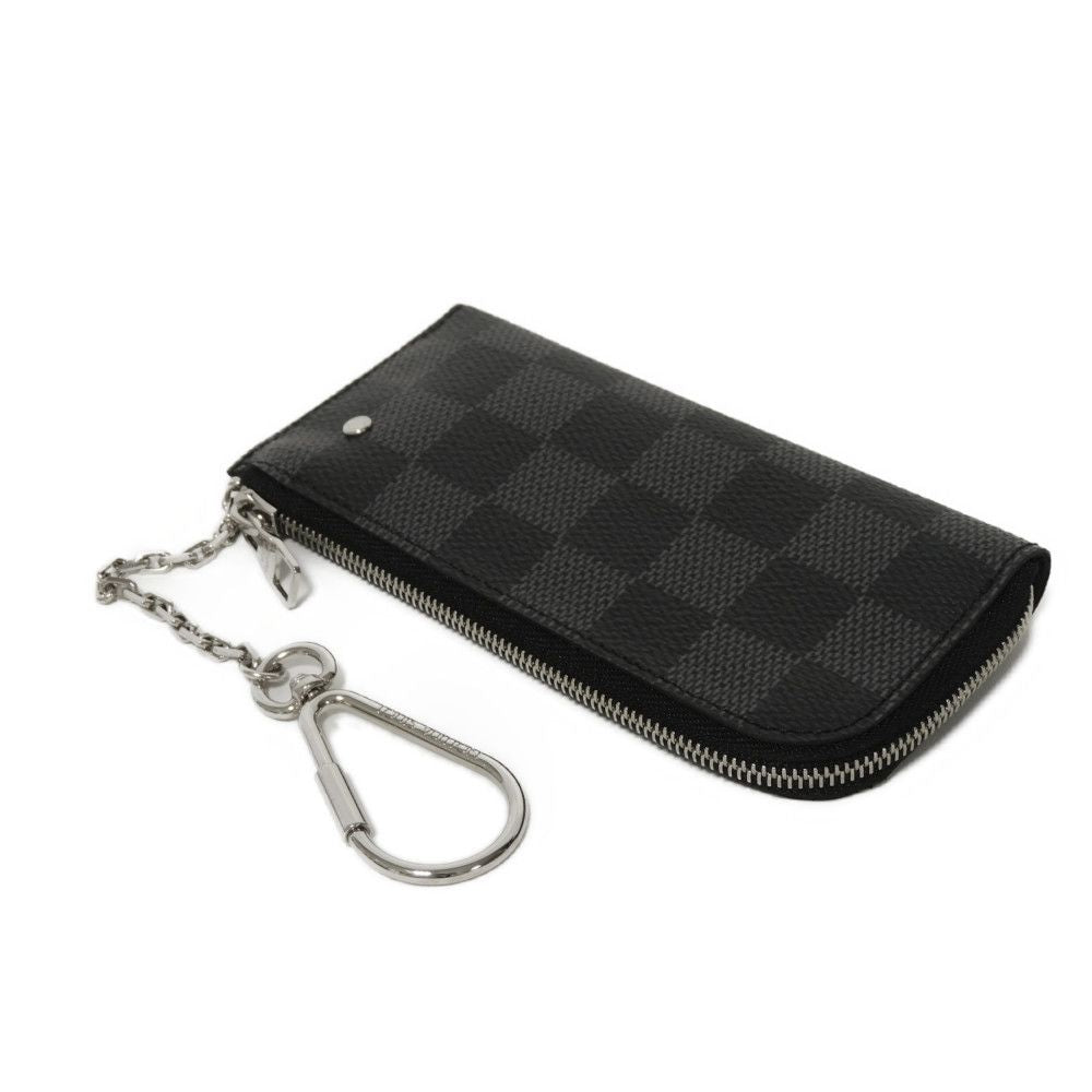 Louis Vuitton Coin Case N61235 Damier Graphite Canvas Noir Logo Black Checkered Key Ring Unused