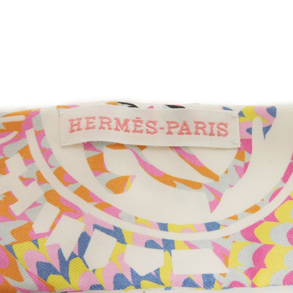 Hermes Scarf Silk Rose X White X Blue Kyoto Marble Twilly
