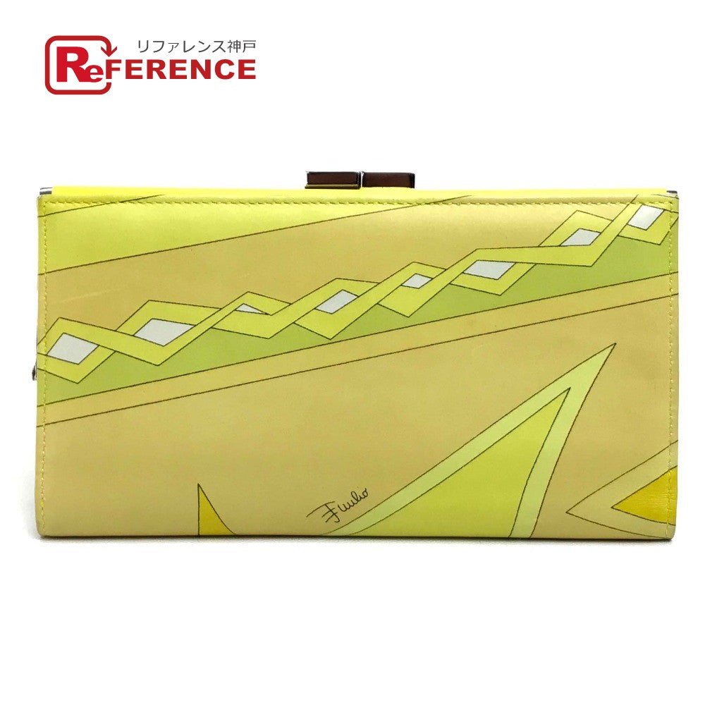 Emilio Pucci Long Wallet Purse Leather Yellow Type Gamaguchi Women