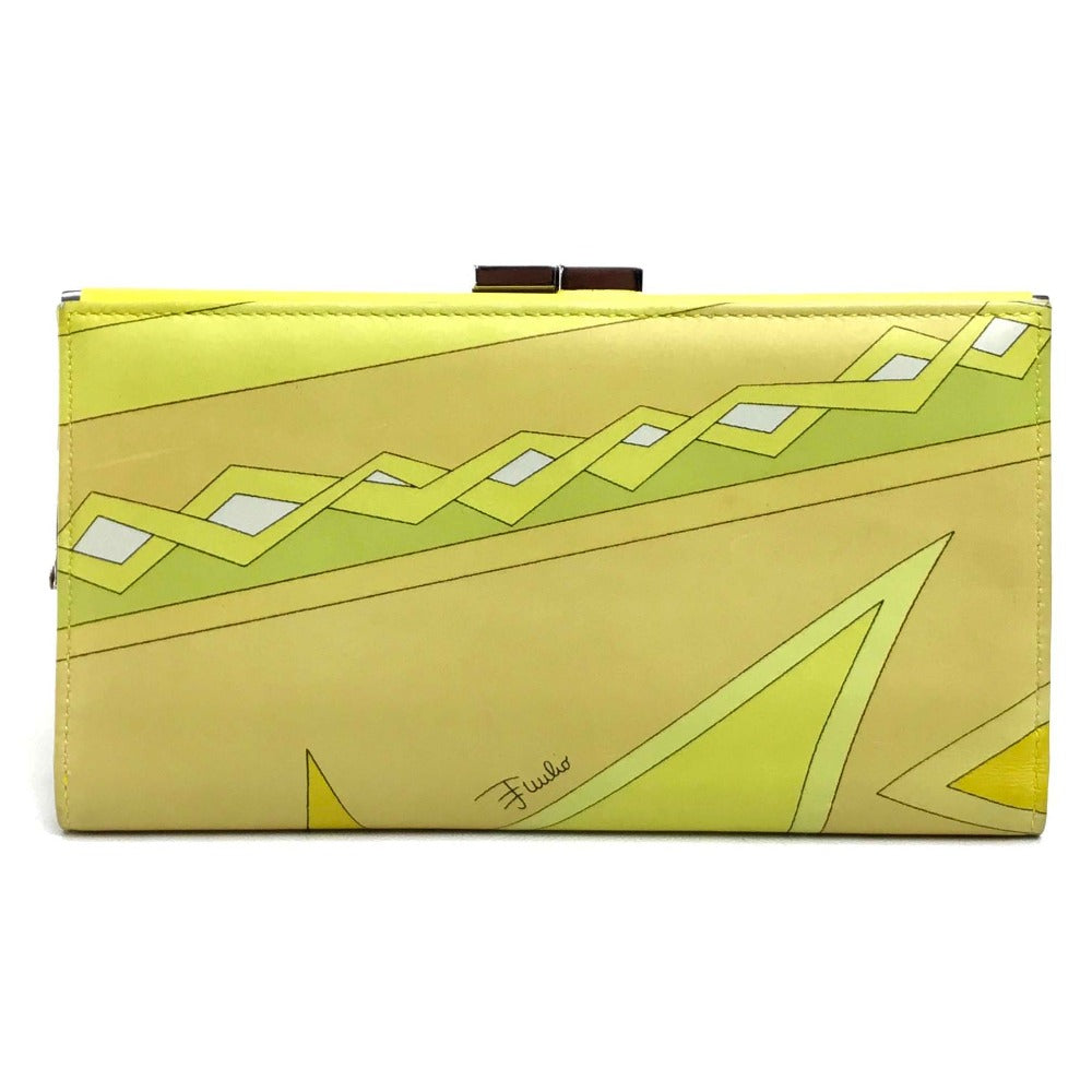 Emilio Pucci Long Wallet Purse Leather Yellow Type Gamaguchi Women